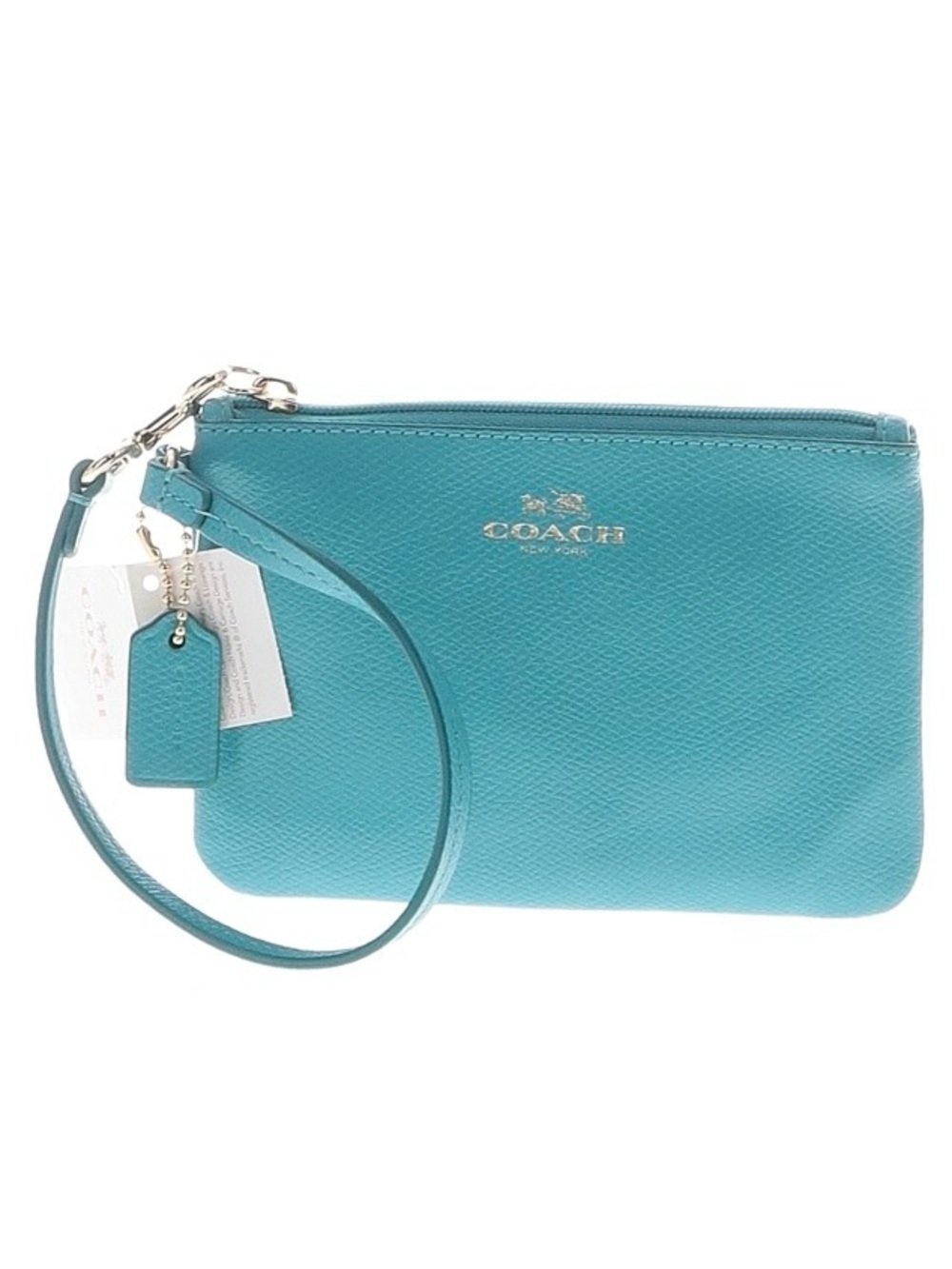 Coach Turquoise blue Leather Wristlet wallet with hangtag NWT